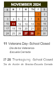 District School Academic Calendar for Marc T. Atkinson Middle School for November 2024