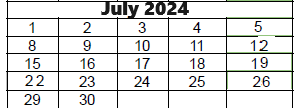 District School Academic Calendar for Wright Elementary School for July 2024