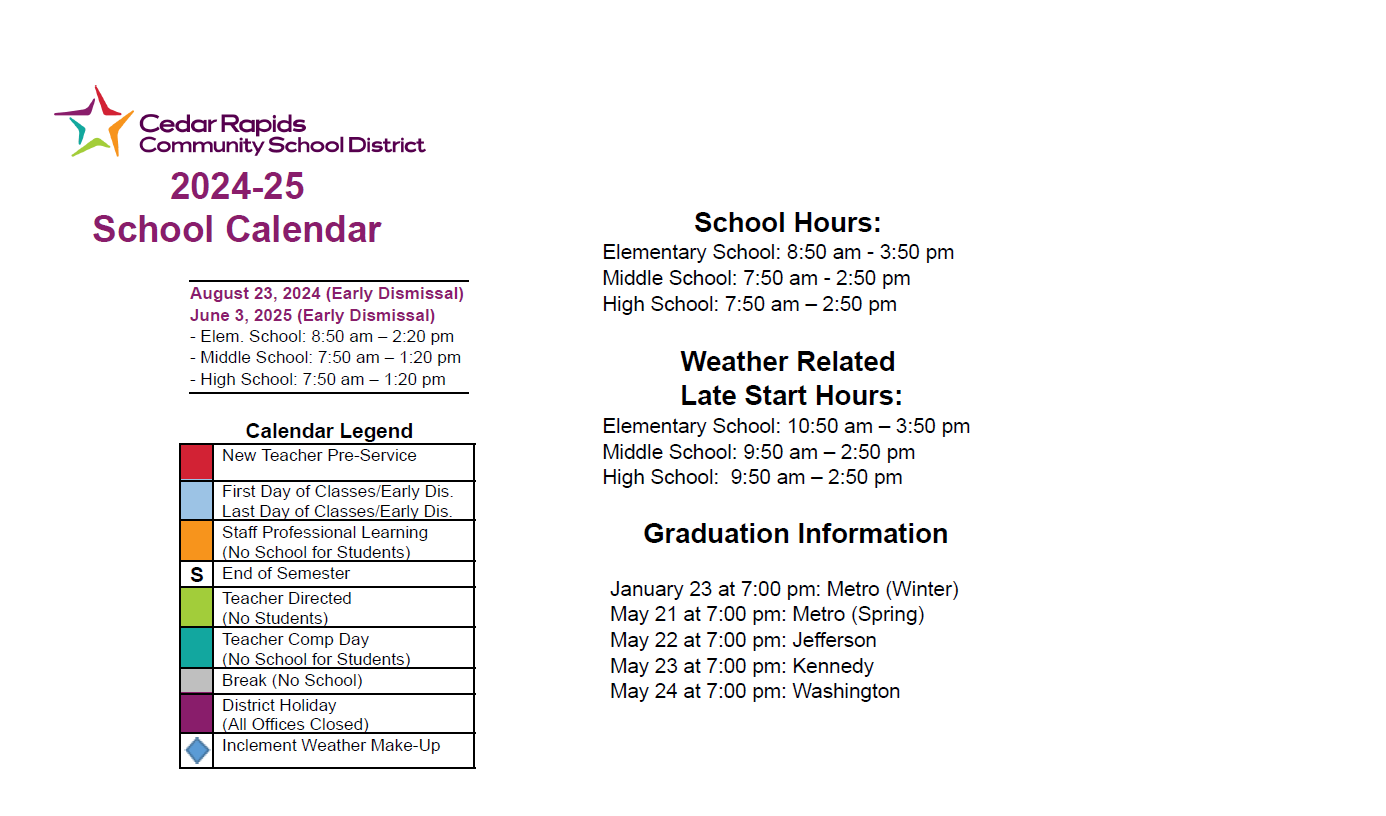 District School Academic Calendar Key for Wright Elementary School