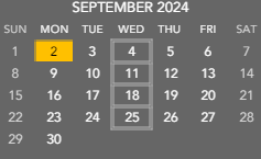 District School Academic Calendar for Maple Grove Elementary School for September 2024