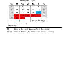 District School Academic Calendar for James Island Elementary for December 2024