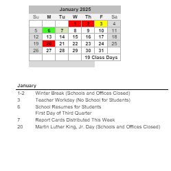 District School Academic Calendar for James Island Elementary for January 2025