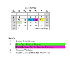 District School Academic Calendar for James Island Elementary for March 2025
