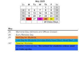 District School Academic Calendar for James Island Elementary for May 2025