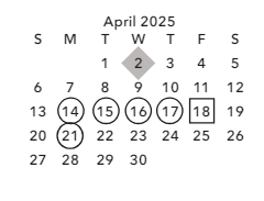 District School Academic Calendar for Math Engin Tech Sci for April 2025