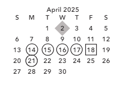 District School Academic Calendar for Martin Luther King, Jr Middle for April 2025