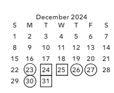 District School Academic Calendar for J H Gunn Elementary for December 2024