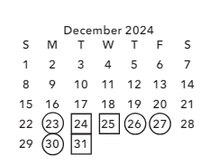 District School Academic Calendar for Park Road Montessori for December 2024