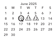 District School Academic Calendar for Myers Park High for June 2025