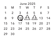 District School Academic Calendar for Elizabeth Trad/classical for June 2025