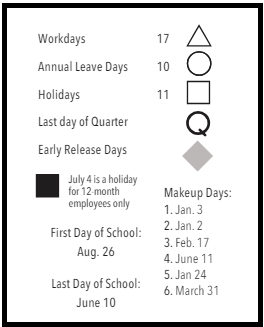 District School Academic Calendar Legend for J H Gunn Elementary