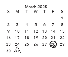 District School Academic Calendar for Math Engin Tech Sci for March 2025