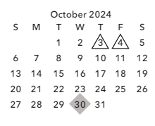 District School Academic Calendar for Bain Elementary for October 2024