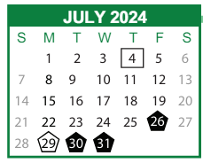 District School Academic Calendar for West Chatham Elementary School for July 2024