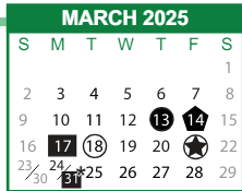 District School Academic Calendar for Derenne Middle School for March 2025