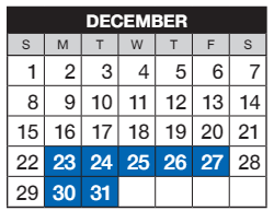 District School Academic Calendar for Campus Middle School for December 2024