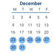 District School Academic Calendar for Hickory Elementary for December 2024