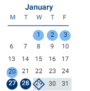 District School Academic Calendar for Cedar Road Elementary for January 2025