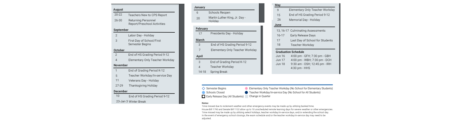 District School Academic Calendar Key for Chesapeake Alternative