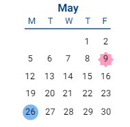 District School Academic Calendar for Camelot Elementary for May 2025