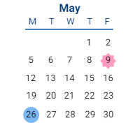 District School Academic Calendar for Cedar Road Elementary for May 2025