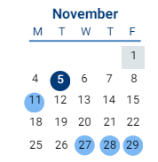 District School Academic Calendar for Hickory Elementary for November 2024
