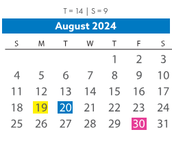 District School Academic Calendar for Robious Middle for August 2024