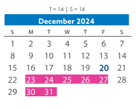 District School Academic Calendar for Woolridge Elementary for December 2024