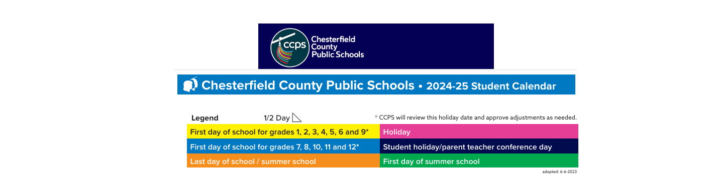 District School Academic Calendar Key for Robious Middle