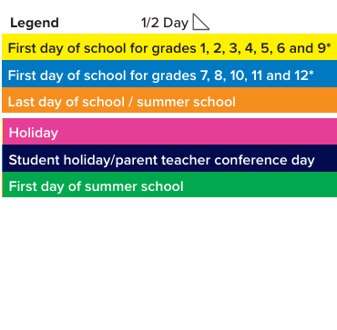 District School Academic Calendar Legend for Falling Creek Elementary