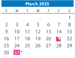 District School Academic Calendar for Woolridge Elementary for March 2025