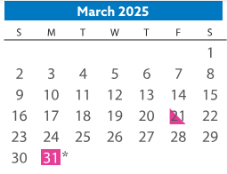 District School Academic Calendar for Robious Middle for March 2025