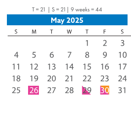 District School Academic Calendar for Robious Middle for May 2025