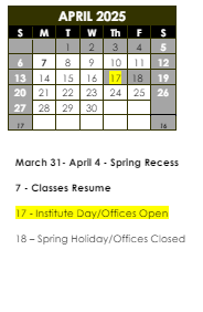 District School Academic Calendar for Spring Trail Elementary School for April 2025