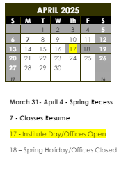 District School Academic Calendar for Illinois Park Elem School for April 2025