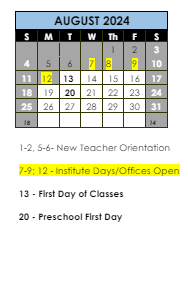 District School Academic Calendar for Spring Trail Elementary School for August 2024