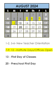 District School Academic Calendar for Nature Ridge Elem School for August 2024