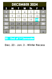 District School Academic Calendar for Kimball Middle School for December 2024