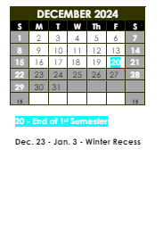 District School Academic Calendar for Tefft Middle School for December 2024