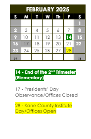 District School Academic Calendar for Hillcrest Elem School for February 2025