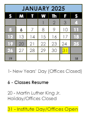 District School Academic Calendar for Century Oaks Elem School for January 2025