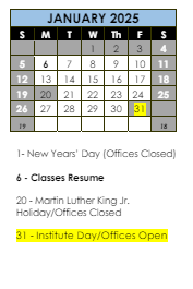 District School Academic Calendar for Illinois Park Elem School for January 2025