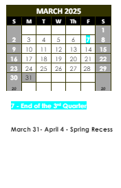 District School Academic Calendar for Ridge Circle Elem School for March 2025