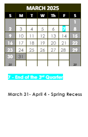 District School Academic Calendar for Spring Trail Elementary School for March 2025