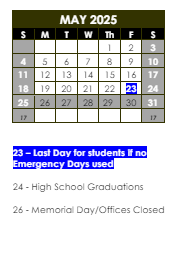District School Academic Calendar for Spring Trail Elementary School for May 2025