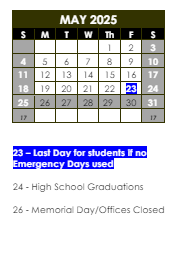 District School Academic Calendar for Huff Elem School for May 2025