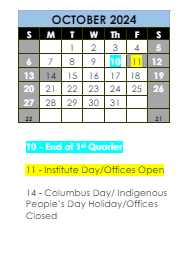 District School Academic Calendar for Illinois Park Elem School for October 2024