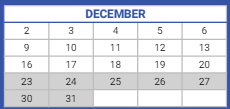 District School Academic Calendar for Northside Learning Center for December 2024