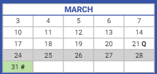 District School Academic Calendar for Kilmer Elementary School for March 2025