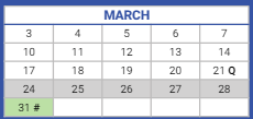 District School Academic Calendar for Schiller Elementary School for March 2025